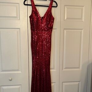 Red Sequin Floor Length Gown Size 7